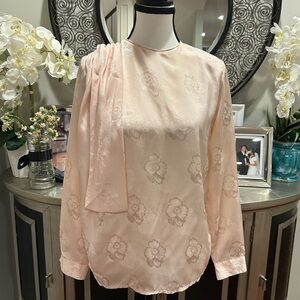 Rena Rowan Blush Pink Floral Tie-Detail Long-Sleeve Blouse